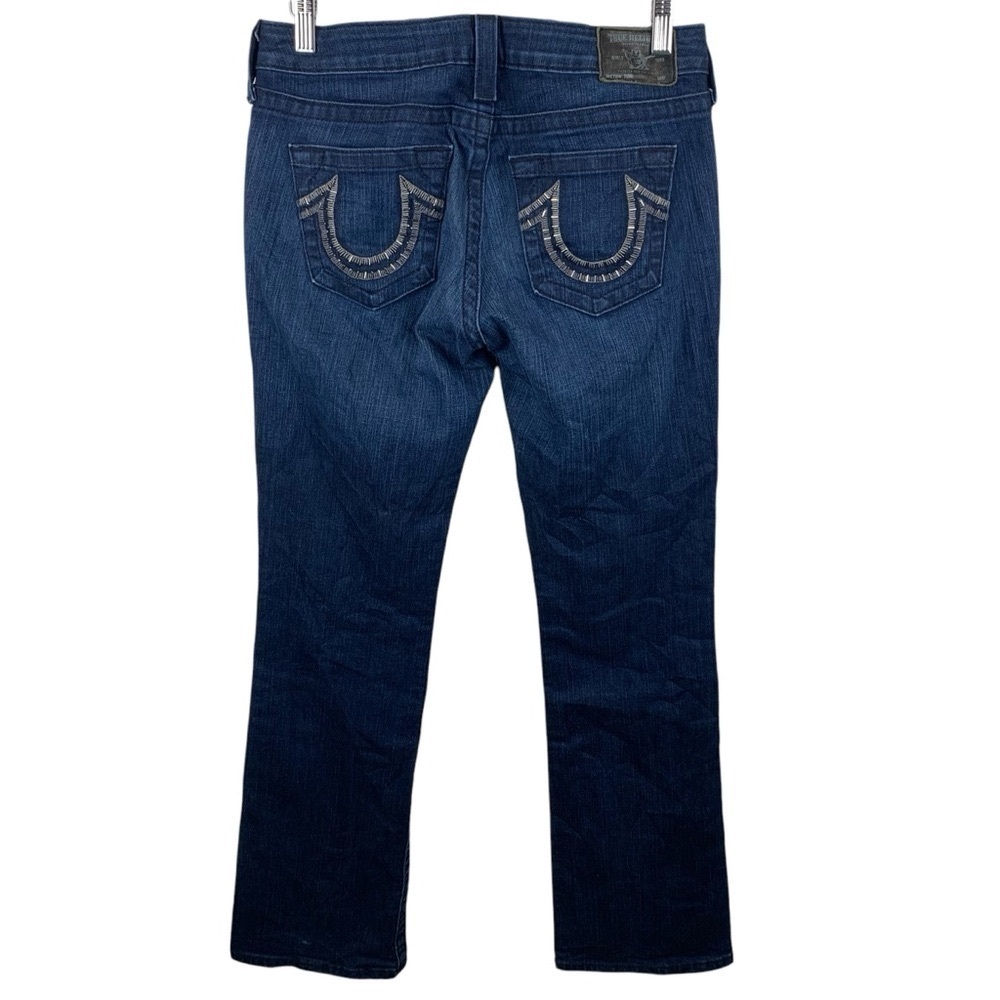 True Religion sz 29 Dark Wash Embellished Horseshoe Logo Bootcut Women's Jeans